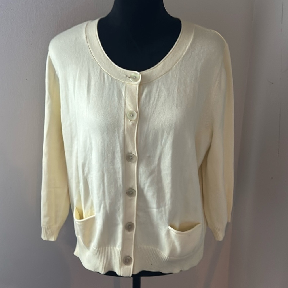 J. Jill yellow cotton blend stretch 3/4 sleeves buttoned down cardigan Sz L